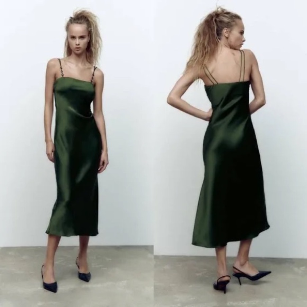 ZARA Satin Effect Dress with Jewel Straps